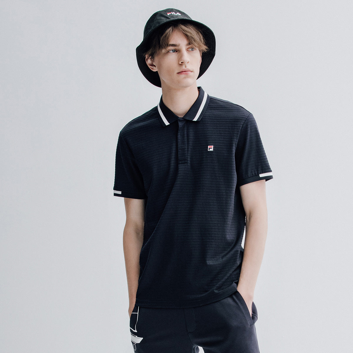 Fila polo mens black on sale