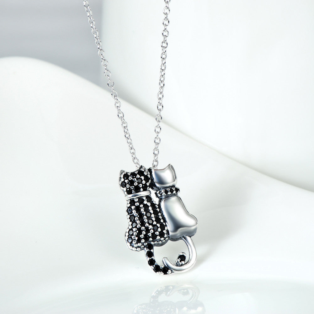 925 Sterling Silver Black Cat Kitten Crystal Pendant Necklace 925 Sterling Silver Black Cat Kitten Crystal Pendant Necklace