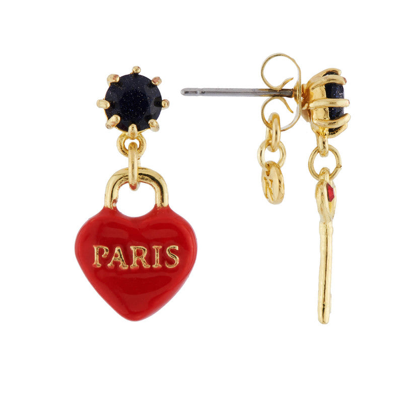 Paris Heart Shaped Lock with Key Asymmetrical Earrings Seven Season