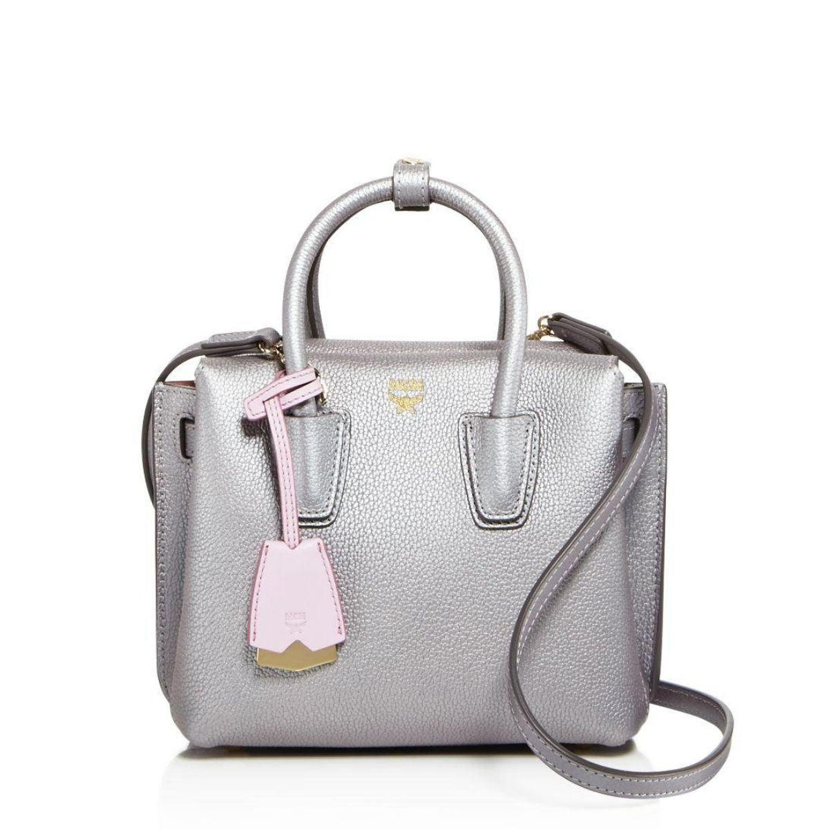 Women's Mini Star Bag in silver laminated leather with tone-on