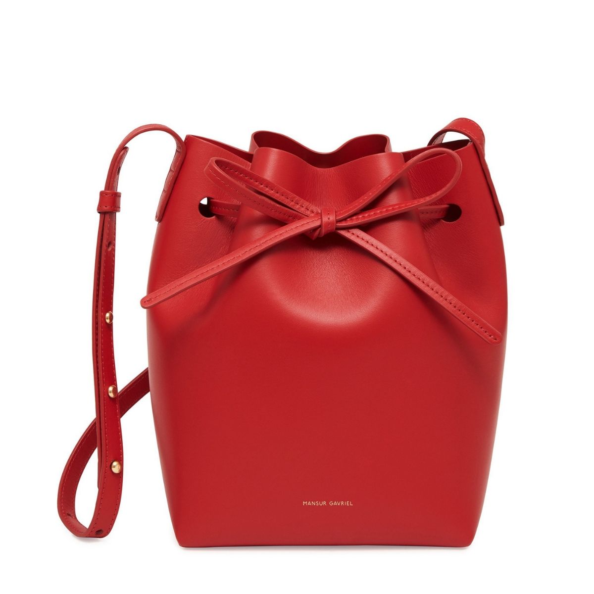 Mansur Gavriel Mini Leather Bucket Bag Black/ Flamma