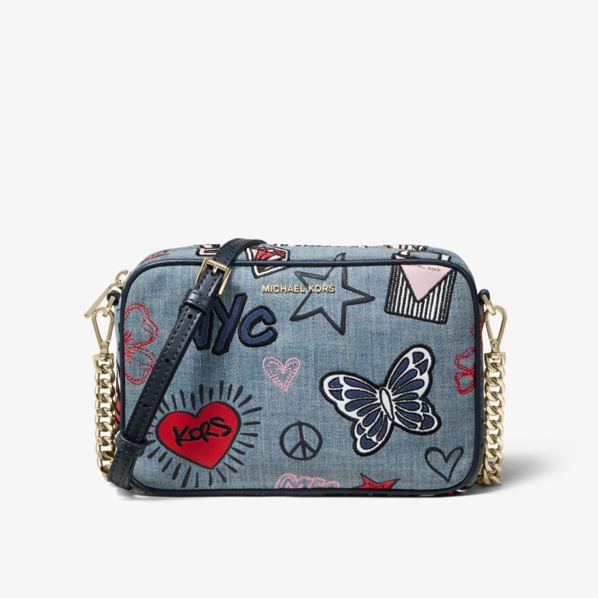 Ginny Medium Embroidered Denim Crossbody Bag