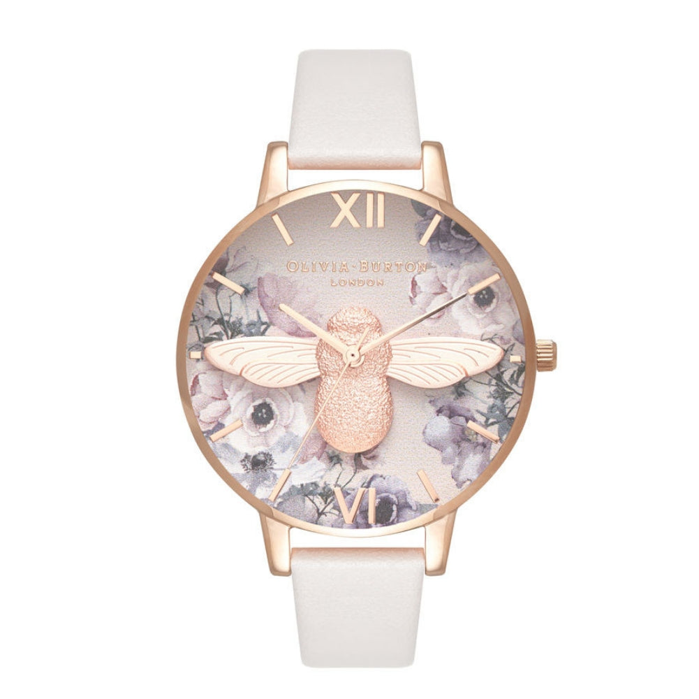 3D Bee Watercolor Florals Dial Blush and Rose Gold Watch