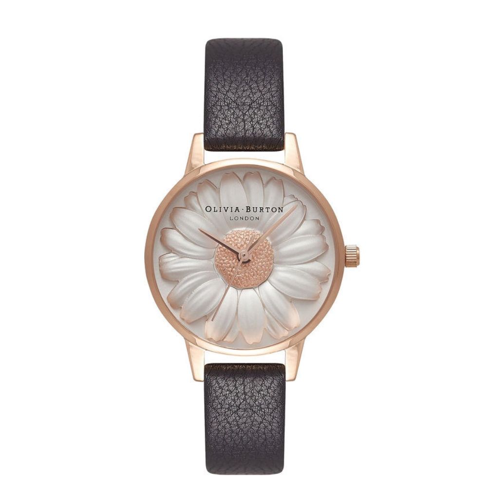 Olivia burton black hot sale and rose gold watch