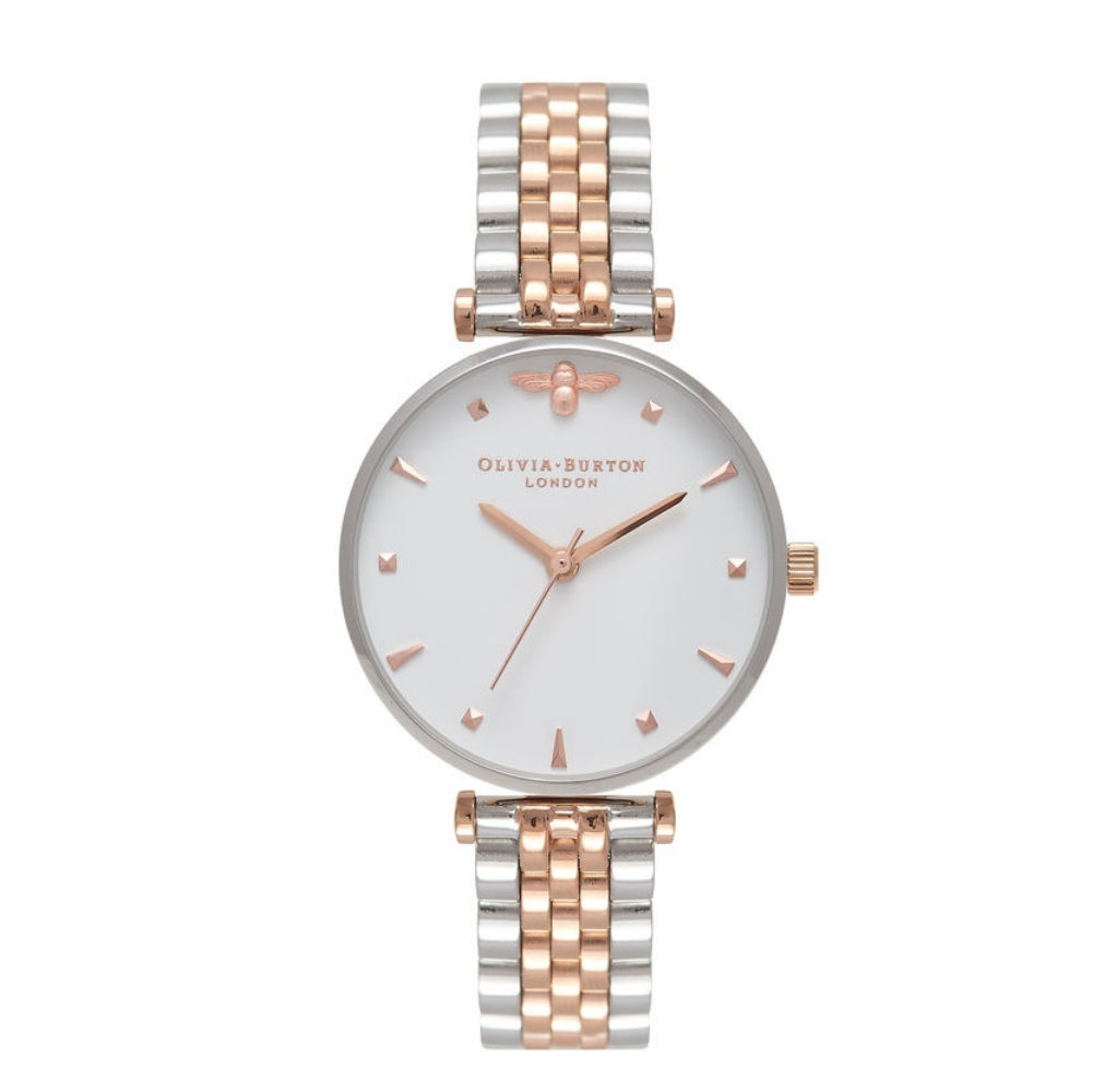 Queen Bee Midi Dial Silver and Rose Gold T Bar Bracelet Watch