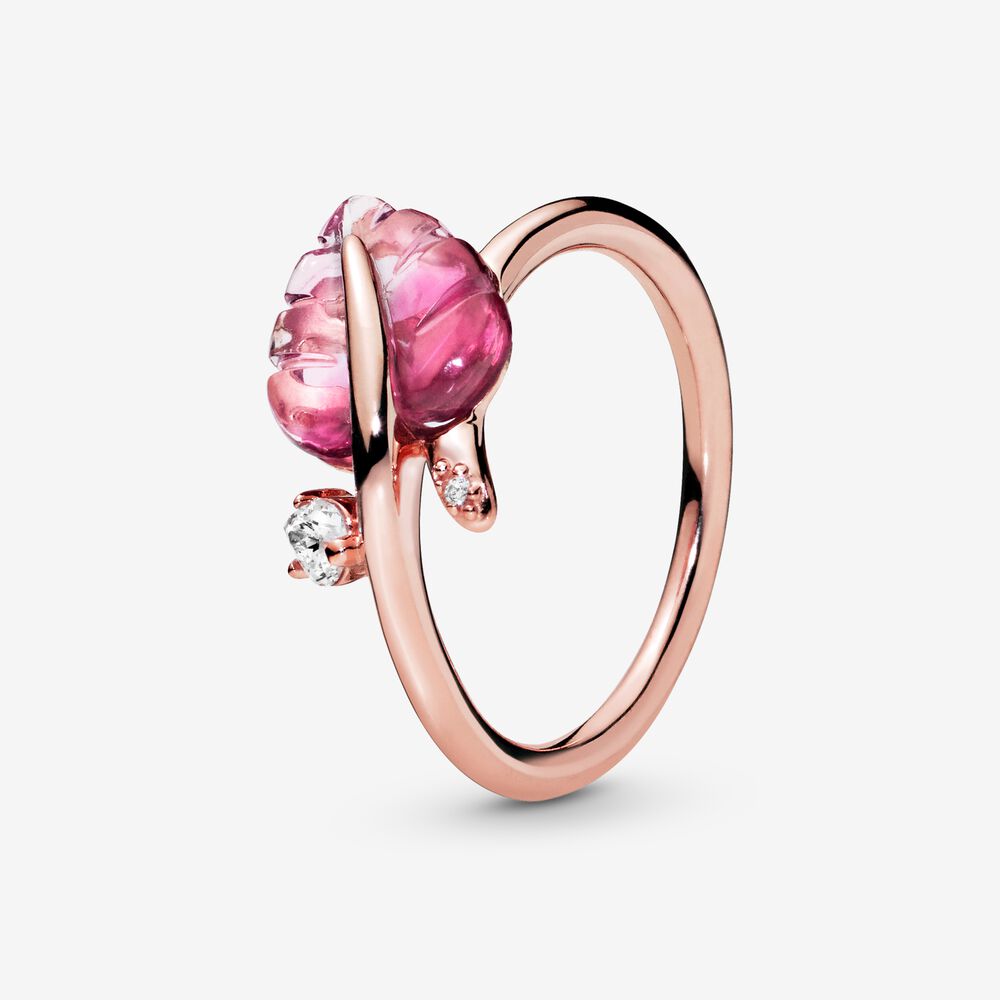 Pink Murano Glass Leaf Ring