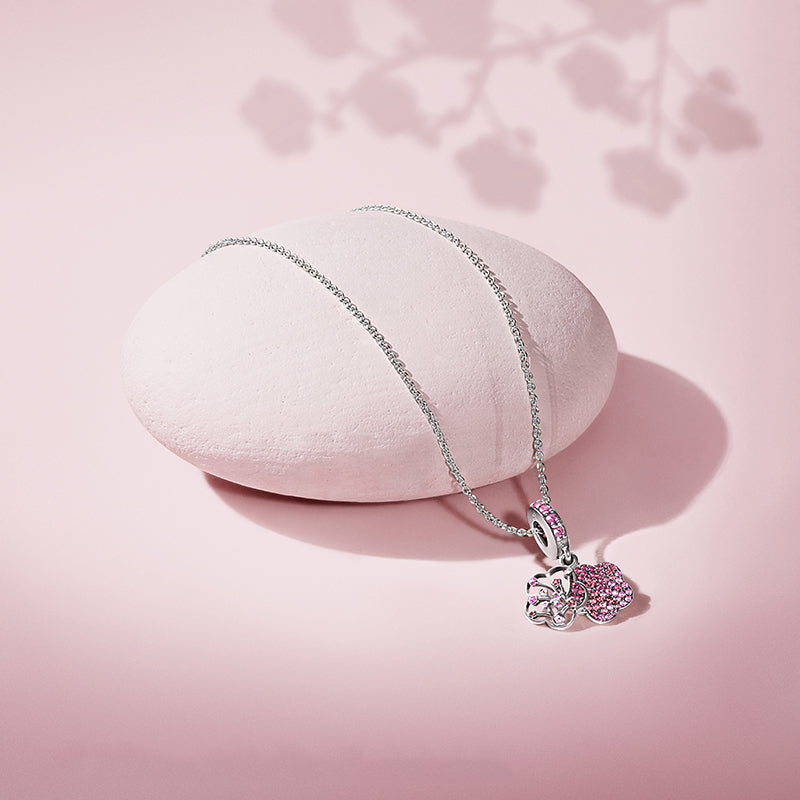 Pav Peach Blossom Flower Pendant Necklace Seven Season