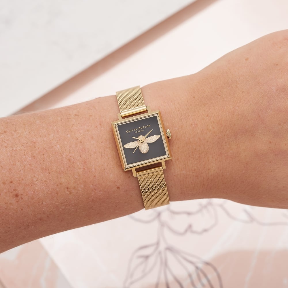 3D Bee Square Dial Gold Mesh Watch Seven Season