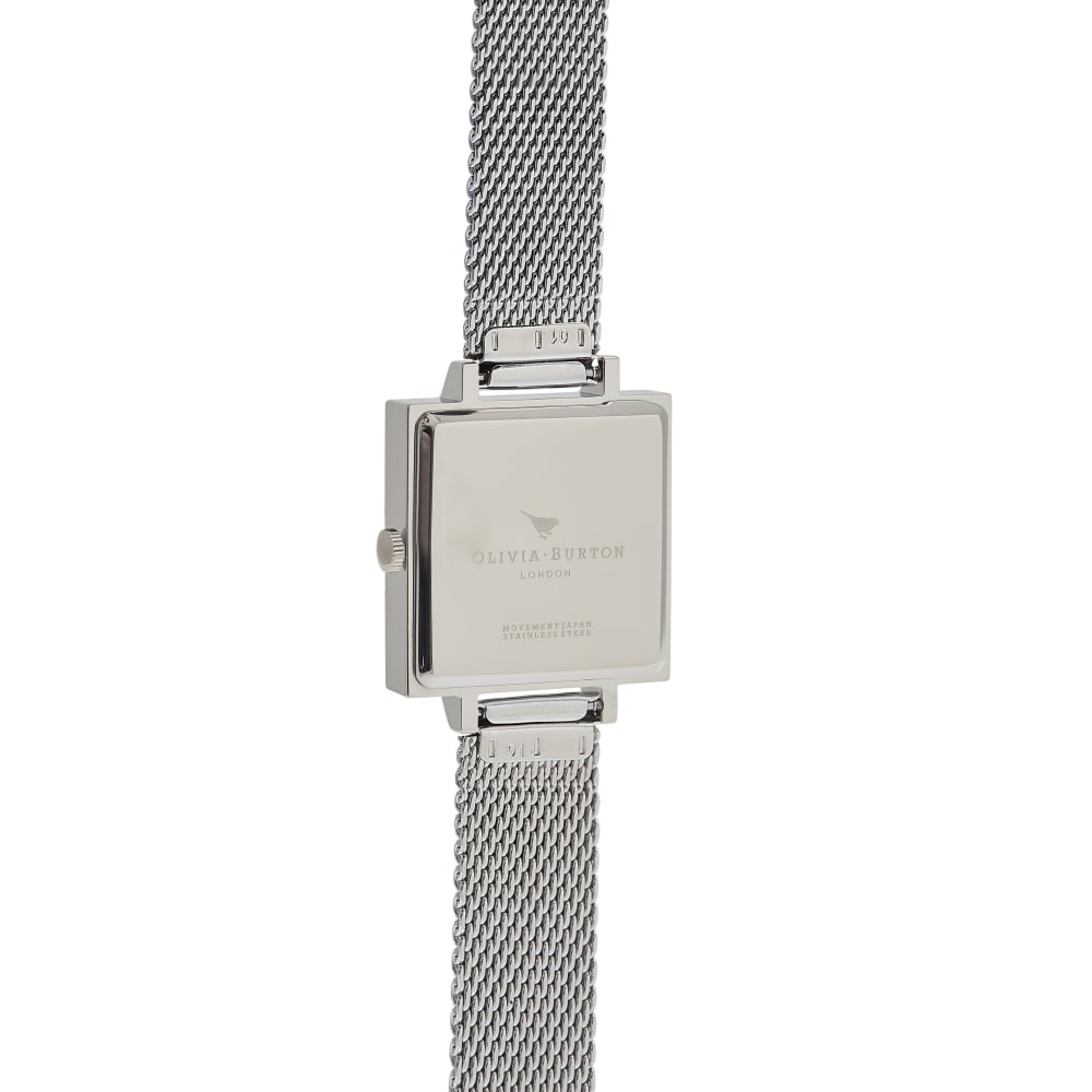 3D Bee Square Dial Lilac Sunray and Silver Stainless Steel Mesh