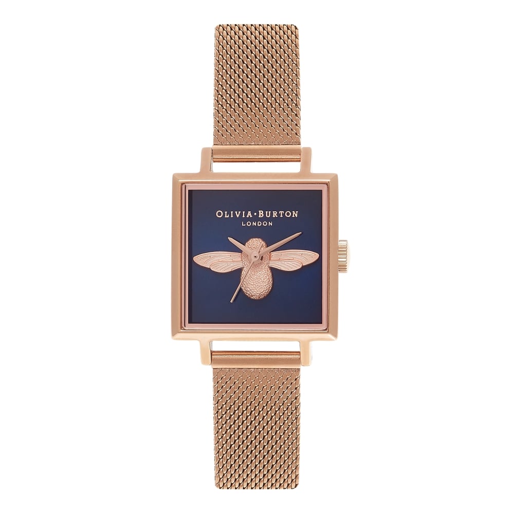 đồng Hồ Olivia Burton Rose Gold Strap 3D Bee Square Dial