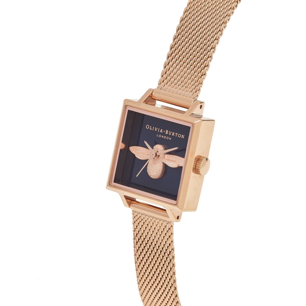 3D Bee Square Dial Midnight and Rose Gold Mesh Watch - Seven  display picture 1