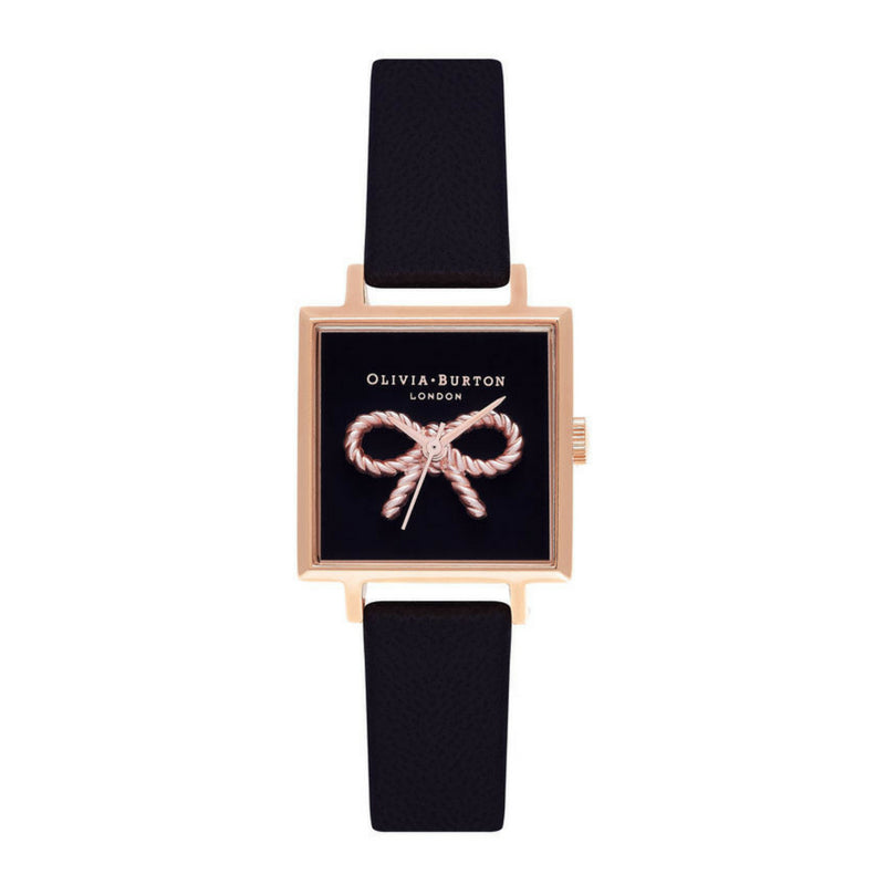 3D Vintage Bow Midi Square Dial Black and Rose Gold Watch