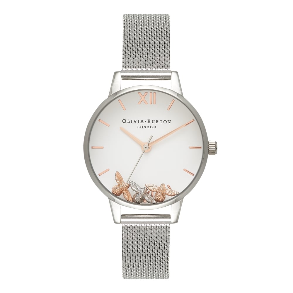 Busy Bees Midi Dial Rose Gold and Silver Mesh Watch Seven Season