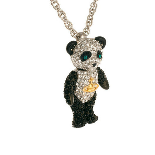 Crystal Panda Long Pendant Necklace