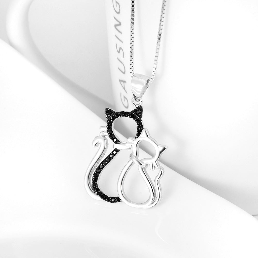 Black and outlet white cat necklace