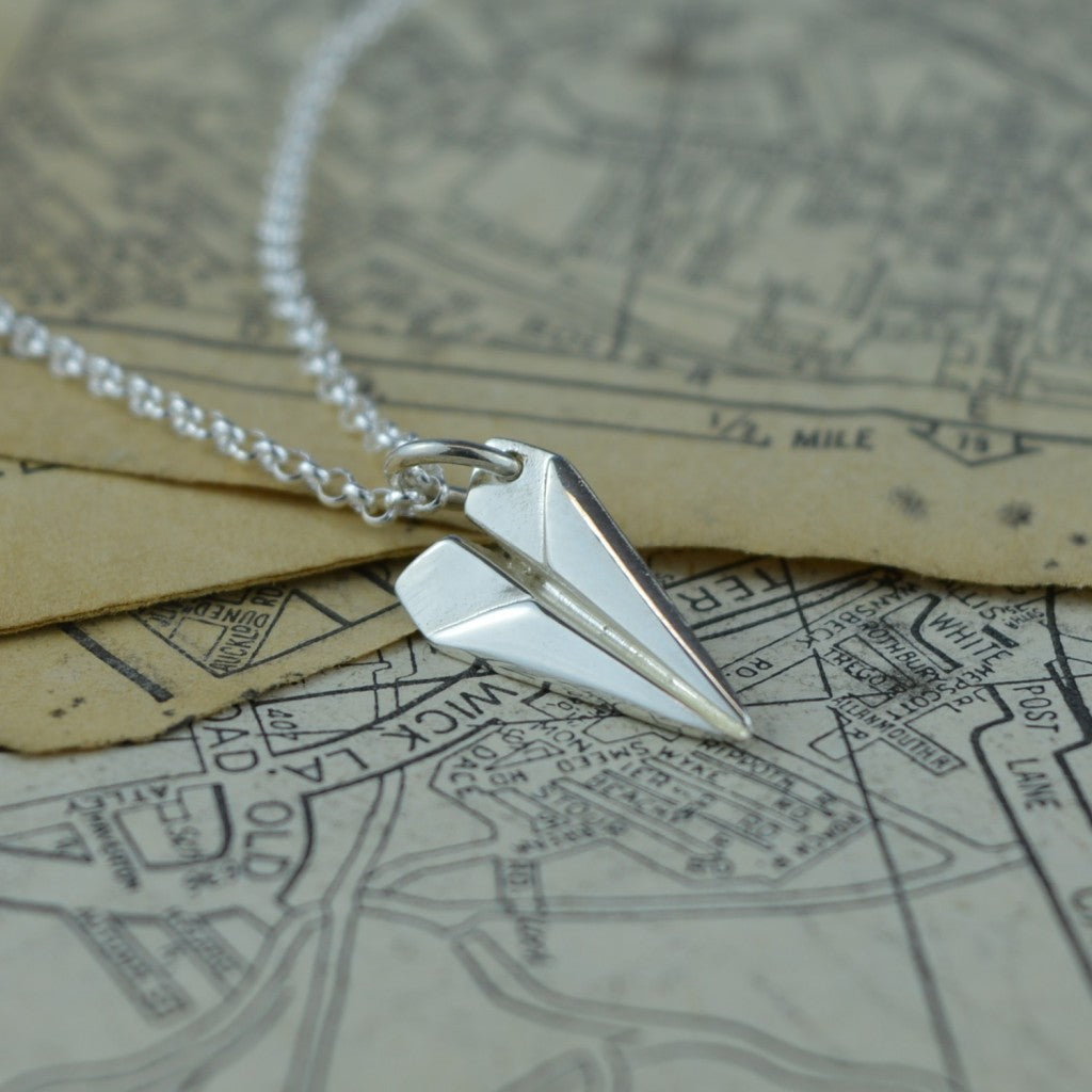 Silver Paper Plane Pendant Necklace