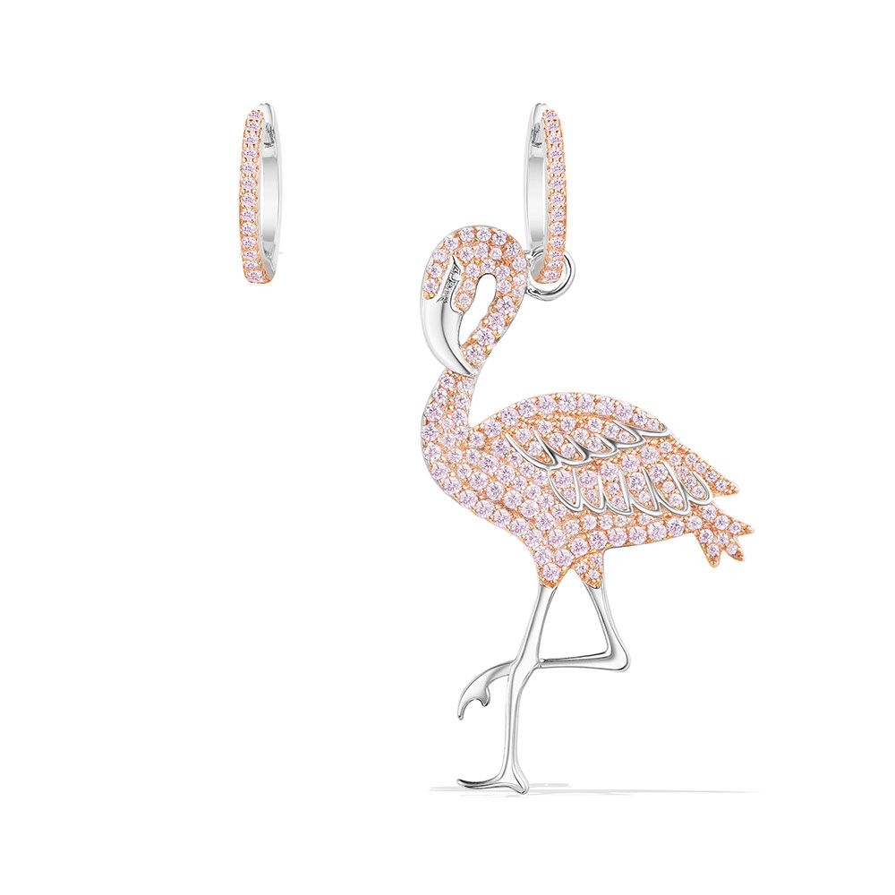 - Silver Seven Flamingo Earrings Season Pink Asymmetric
