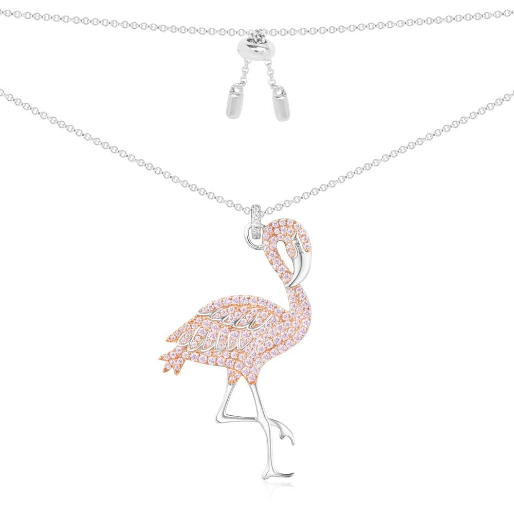 Necklace - Pink Silver Season Flamingo Seven