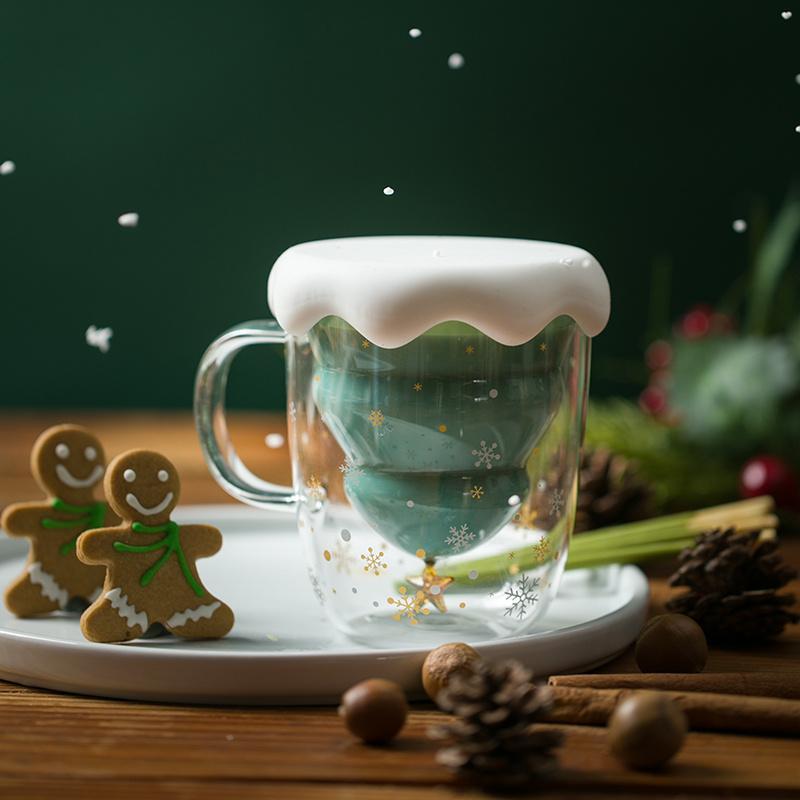 Viral Christmas tree Glass Cup with Coaster top