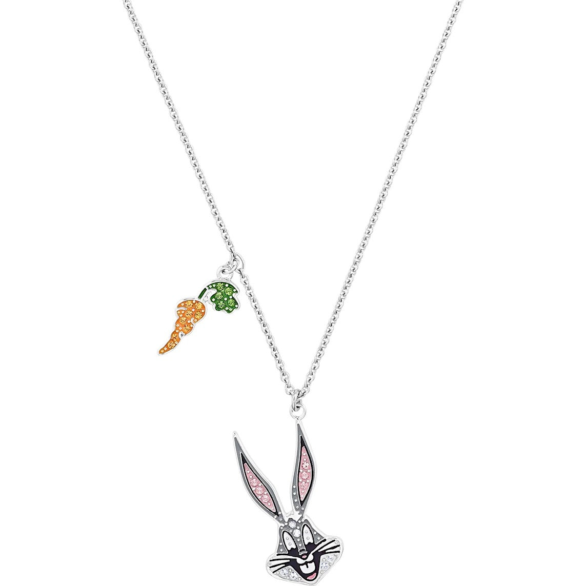 Loney Tunes Bugs Bunny Multi Colored Rhodium Plated Pendant Necklace