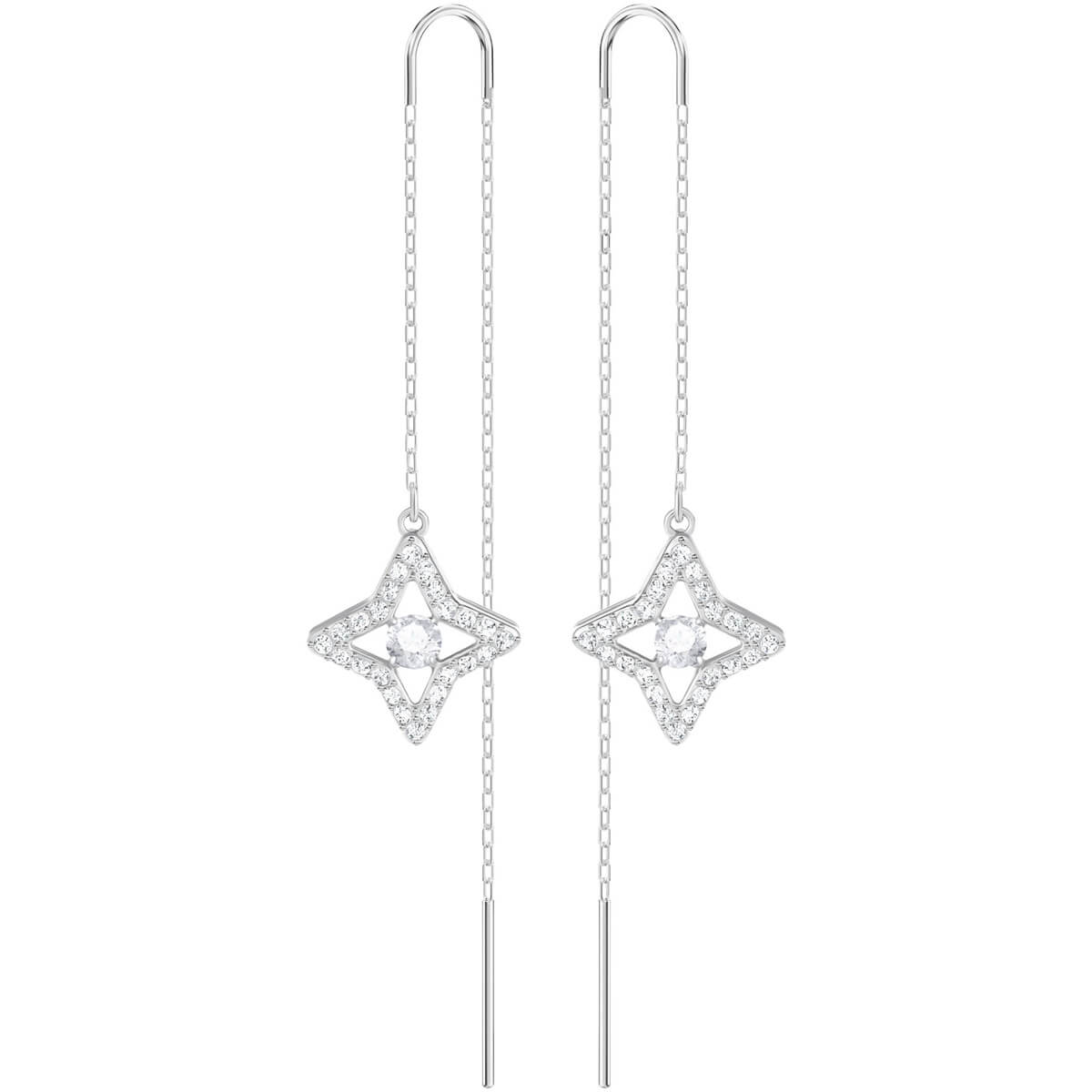 Sparkling Dance White Rhodium Plating Star Pierced Earrings