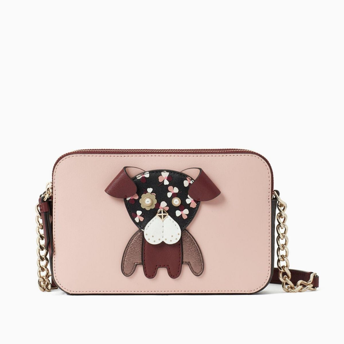 Floral Pup Double Zip Small Crossbody Bag