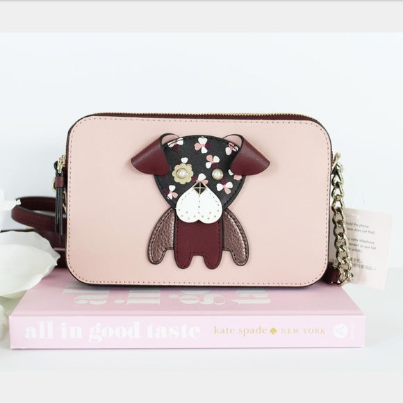Floral Pup Double Zip Small Crossbody Bag