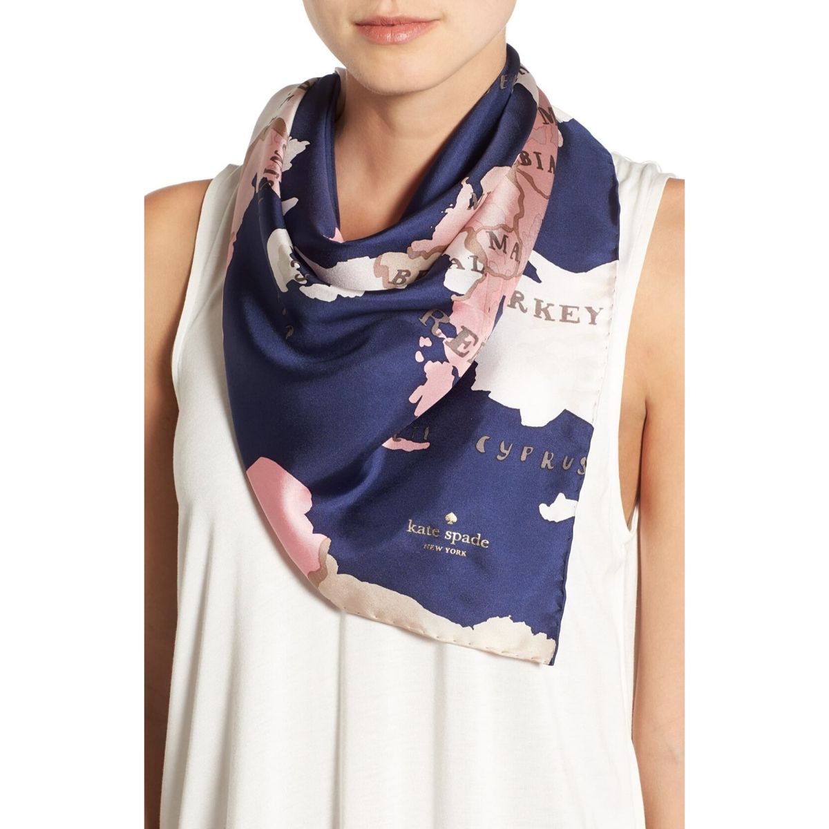 KATE SPADE NEW YORK Wanderlust World Map Oblong Scarf Wrap Blue rare Used