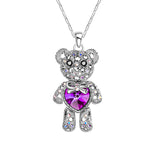 Seven Season Bear With a Purple Crystal Heart Pendant Necklace