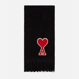 Ami De Coeur Logo-appliquéd Fringed Black Virgin Wool Scarf-Seven Season