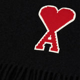 Ami De Coeur Logo-appliquéd Fringed Black Virgin Wool Scarf-Seven Season