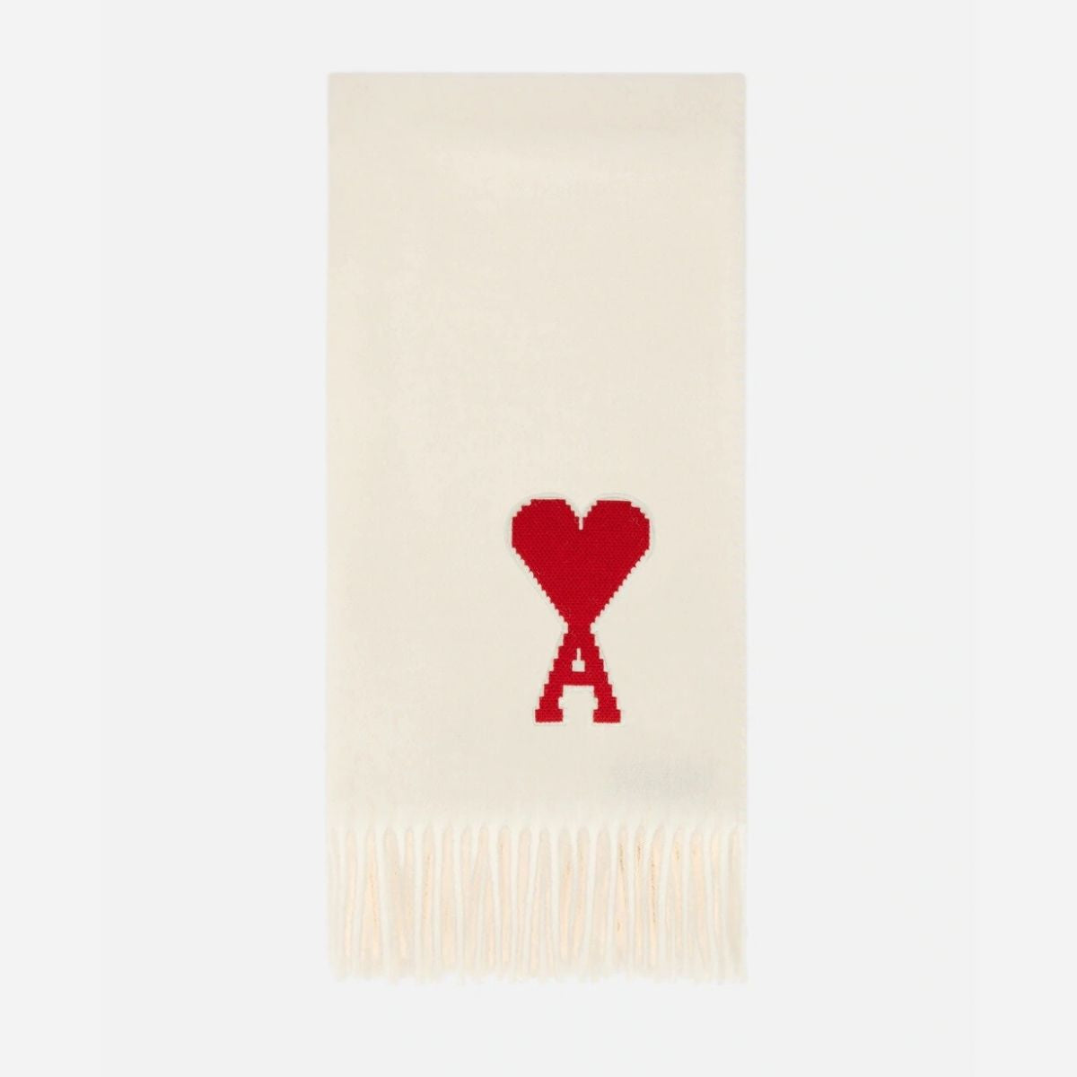 Ami De Coeur Logo-appliquéd Fringed Off White Virgin Wool Ami De Coeur Logo-appliquéd Fringed Off White Virgin Wool