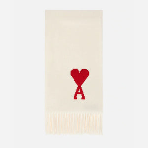 Ami De Coeur Logo-appliquéd Fringed Off White Virgin Wool Scarf-Seven Season