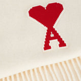 Ami De Coeur Logo-appliquéd Fringed Off White Virgin Wool Scarf-Seven Season