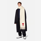 Ami De Coeur Logo-appliquéd Fringed Off White Virgin Wool Scarf-Seven Season