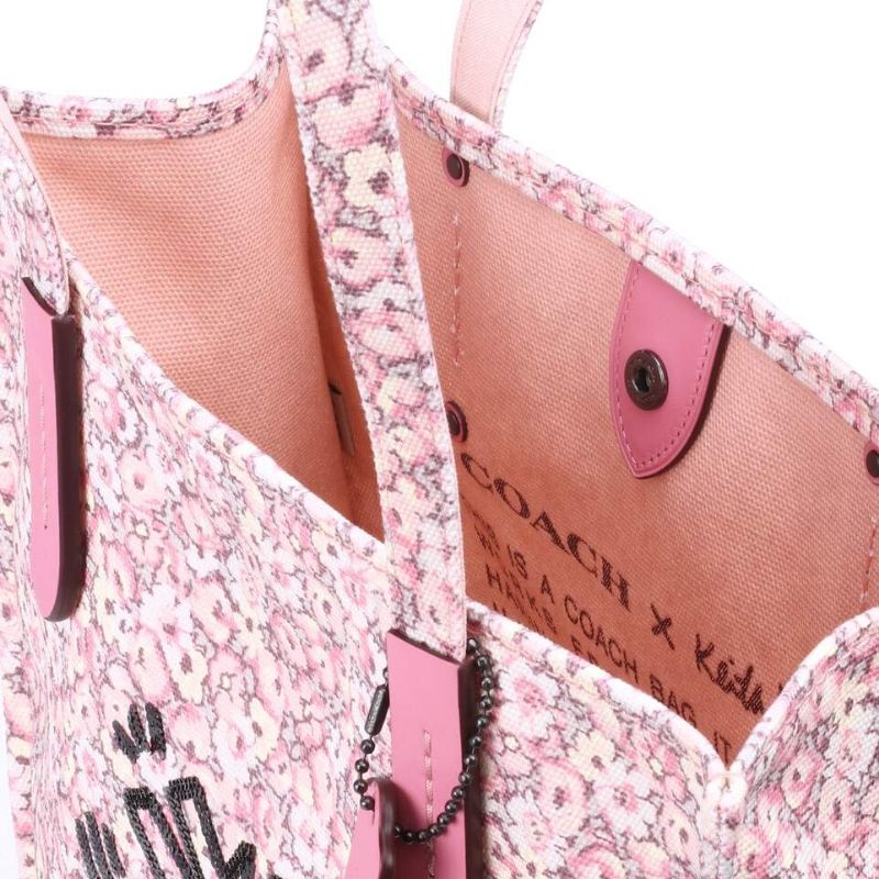 Keith Haring Dancing Man Embellished Floral Print Canvas Tote Seven Season