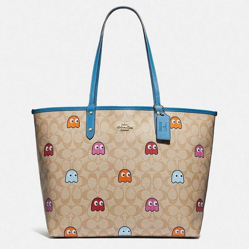 Reversible City Tote in Signature Canvas with PacMan Ghosts Print 