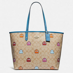 Reversible City Tote in Signature Canvas with PacMan Ghosts Print