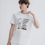 Fila Seaworld and Letter Print White T-Shirt-Seven Season