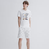 Fila Seaworld and Letter Print White T-Shirt-Seven Season