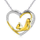 Seven Season Cutie Cat Two-Tone Diamond Heart Pendant Necklace