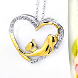 Seven Season Cutie Cat Two-Tone Diamond Heart Pendant Necklace
