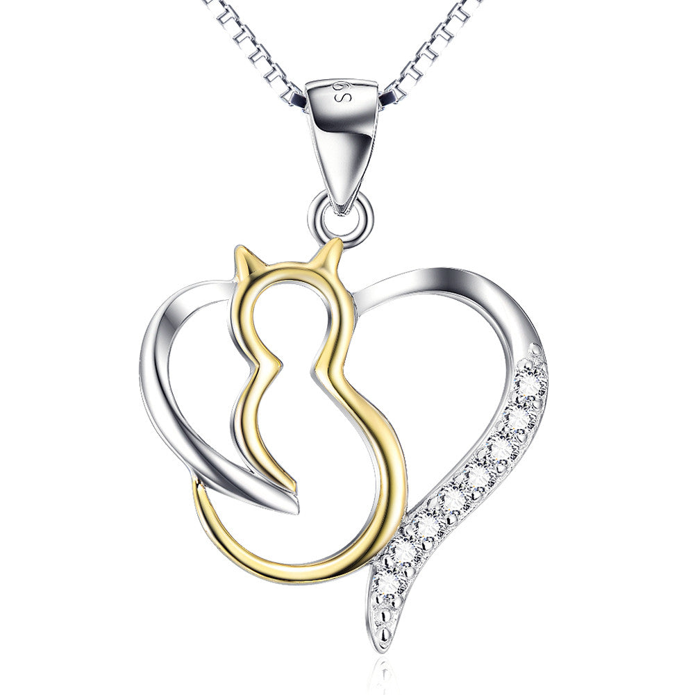 Cutie Cat Mystique Gold-Plated Heart Pendant Necklace