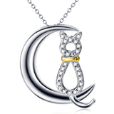 Seven Season Cutie Cat on Crescent Moon Pendant Necklace