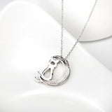 Seven Season Cutie Cat on Crescent Moon Pendant Necklace