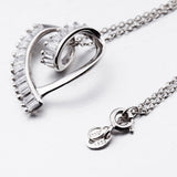 Unique Open Heart with Rectangle Crystal Inlaid Pendant Necklace