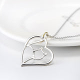 Seven Season Cutie Cat Gold-Plated Sterling Silver Heart Pendant Necklace
