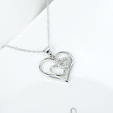 Open Heart with Pave Cubic Zircon Pendant Necklace