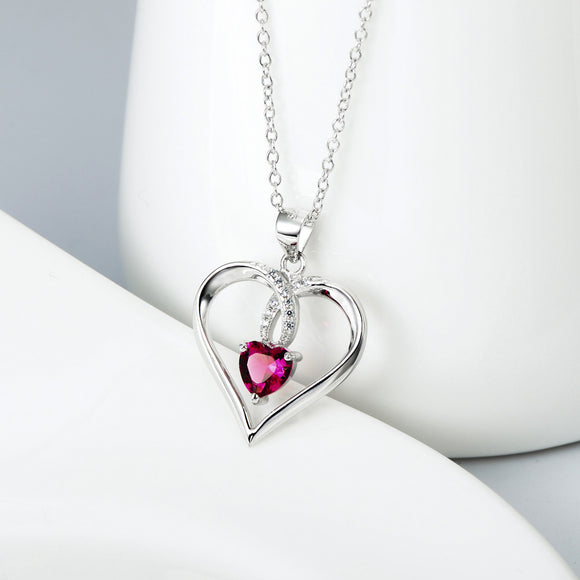 Open Heart with Ruby Pendant Necklace