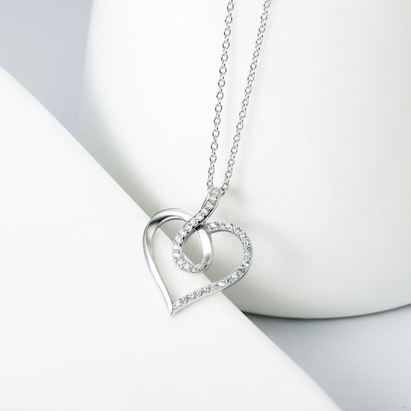 Open Heart and Infinity with Pave Cubic Zircon Pendant Necklace
